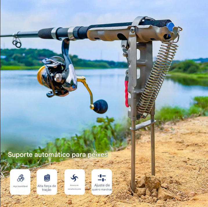 Suporte automático para vara de pescar em aço inoxidável com mola ajustável