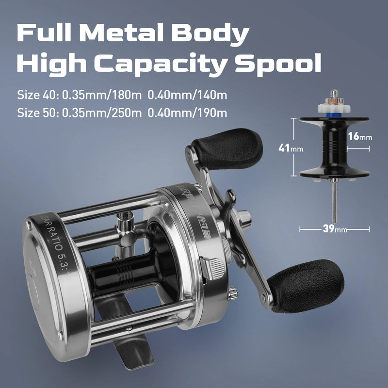 HANDING Flag Round Baitcasting Reel, Aluminum Alloy Body Fishing Reels, 13kg Max Drag, 5.3:1 Gear Ratio, 12+1 BB Reel for Pike