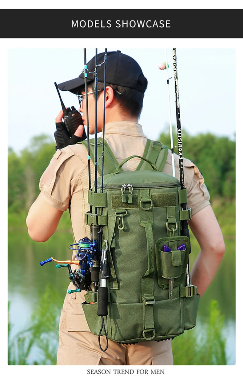 Mochila Tática de Pesca com Suporte para Haste e Armazenamento