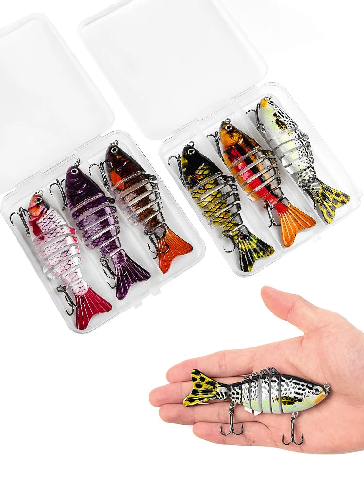 3 pçs/caixa wobbler de pesca realista 7 segmento swimbait crankbait isca dura lenta 10cm/15g isca iscas artificiais equipamento de pesca