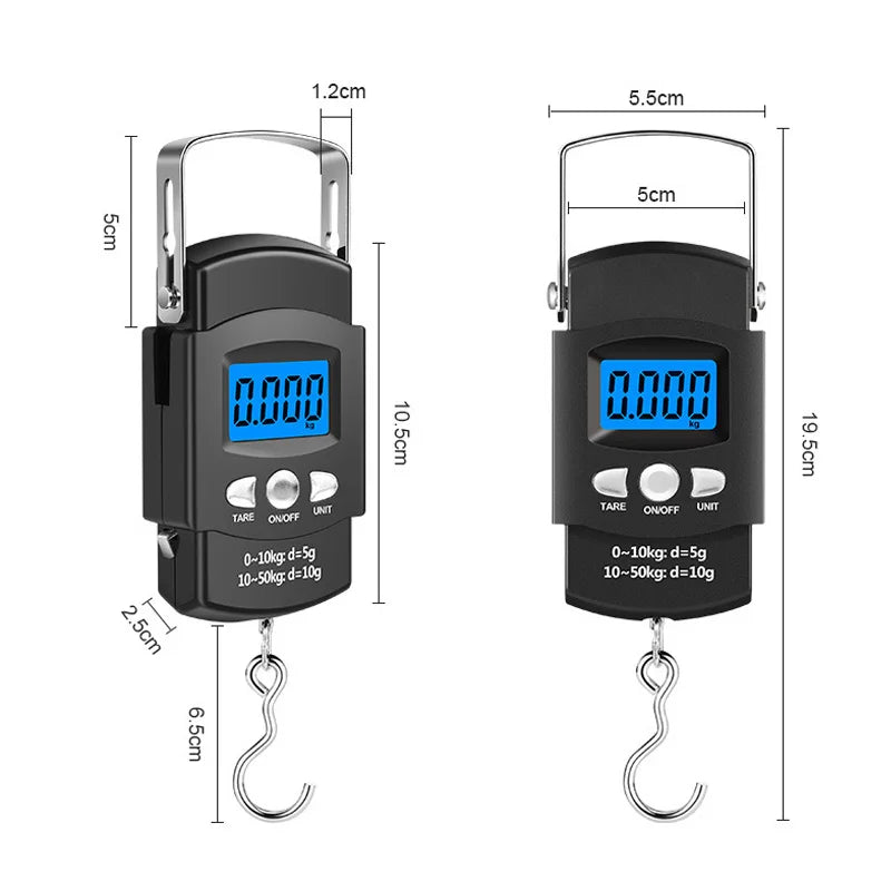 Balança digital portátil lcd, 50kg/40kg, 10g, gancho eletrônico, suspensão, peso de bagagem com fita métrica retrátil de 100cm
