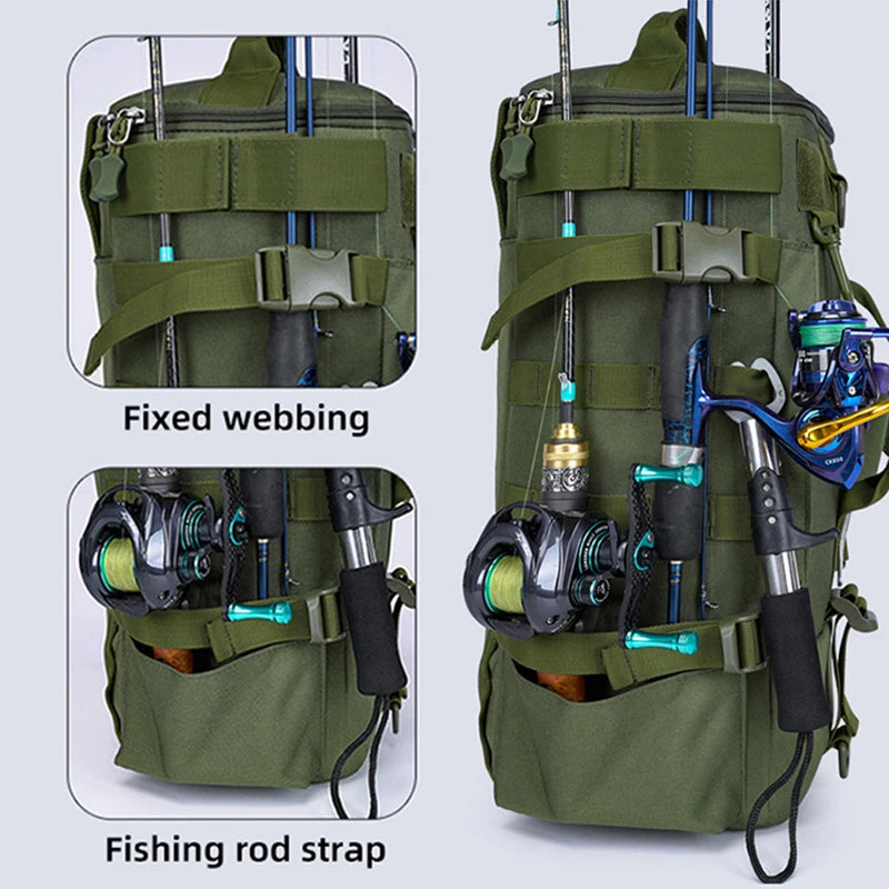 Mochila Tática de Pesca com Suporte para Haste e Armazenamento