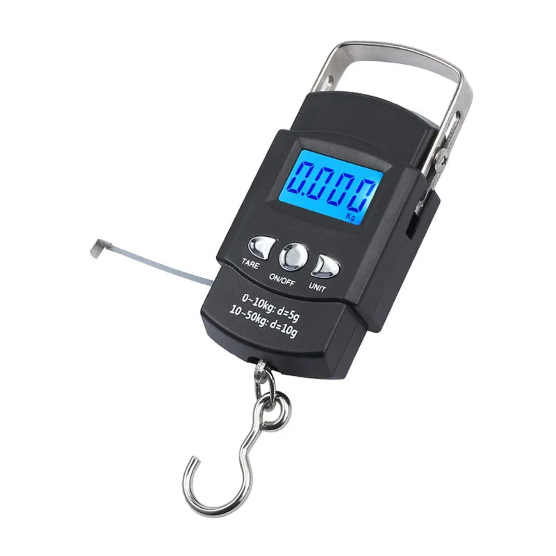 Balança digital portátil lcd, 50kg/40kg, 10g, gancho eletrônico, suspensão, peso de bagagem com fita métrica retrátil de 100cm