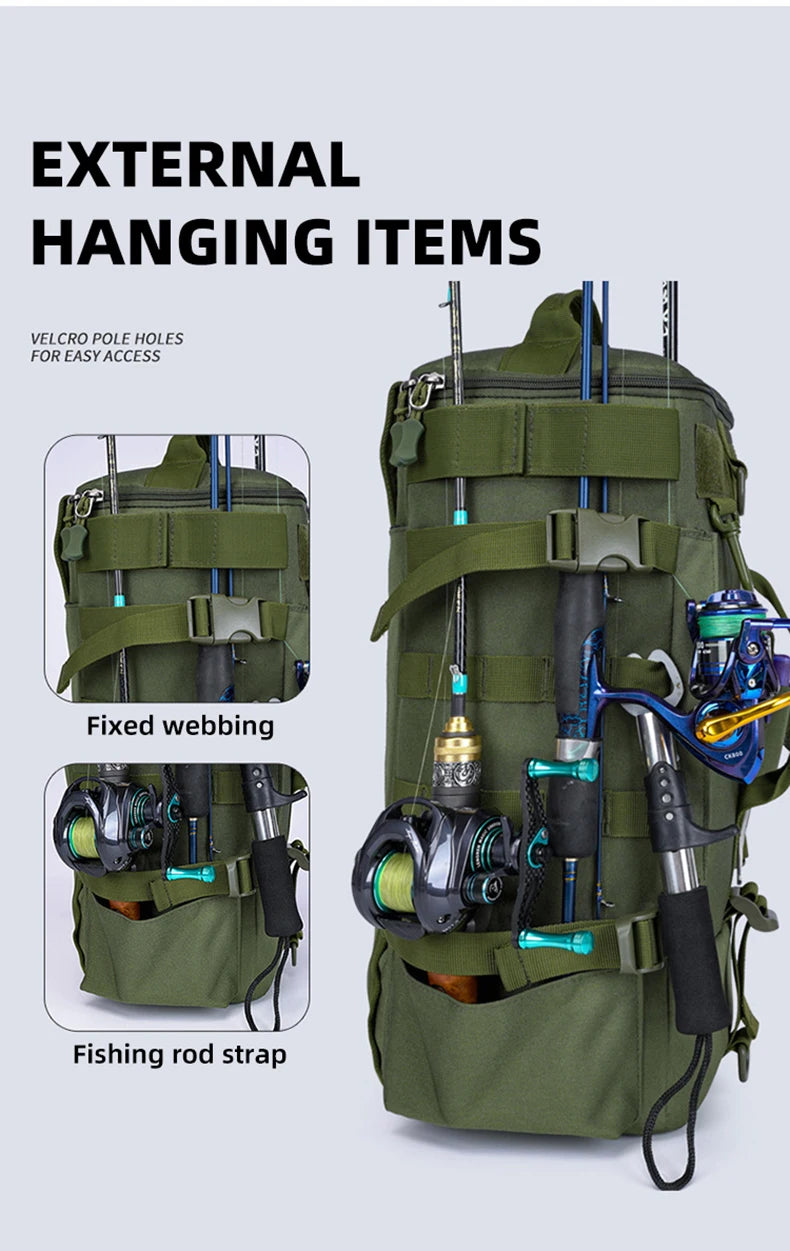 Mochila Tática de Pesca com Suporte para Haste e Armazenamento