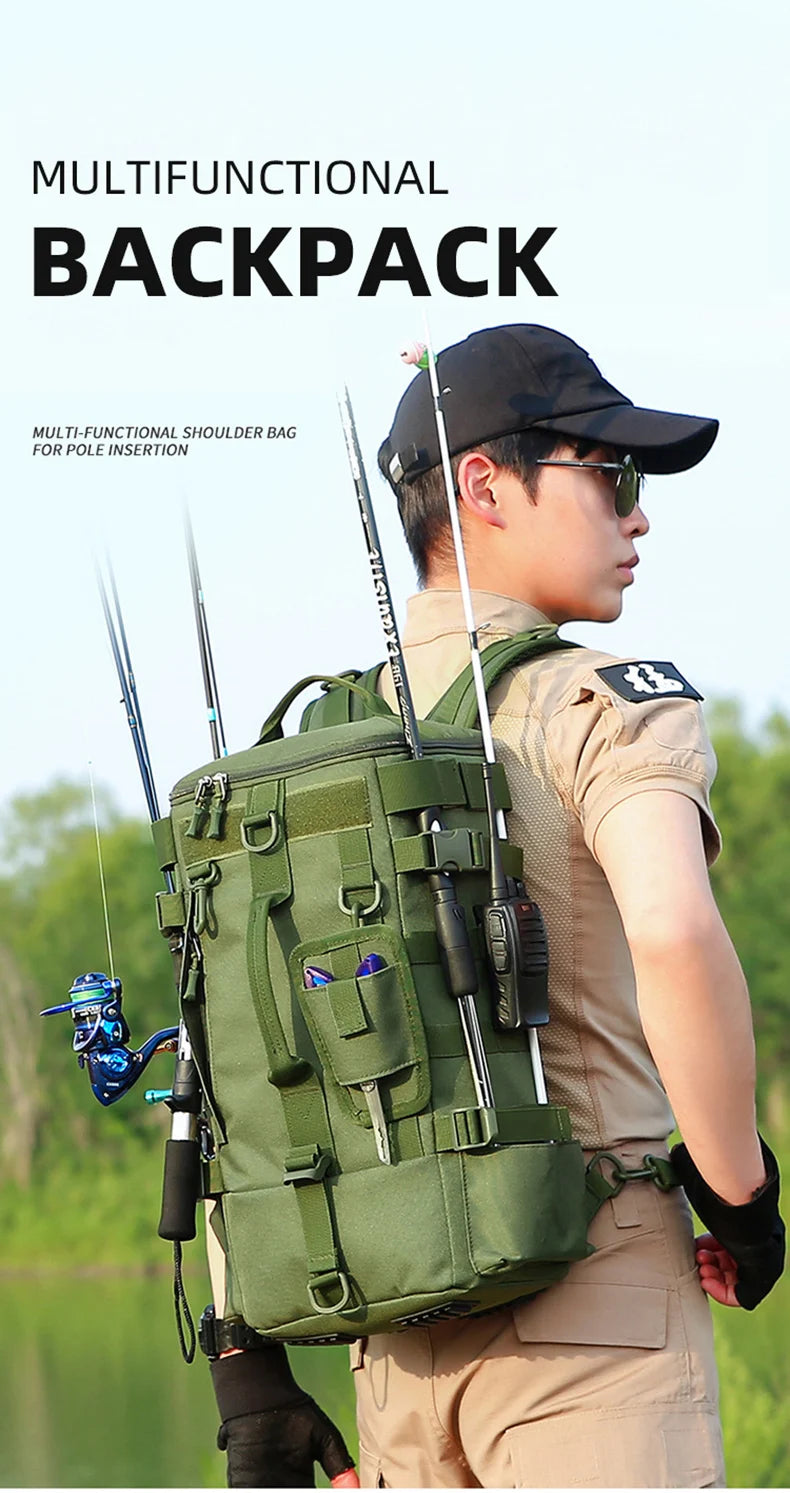 Mochila Tática de Pesca com Suporte para Haste e Armazenamento