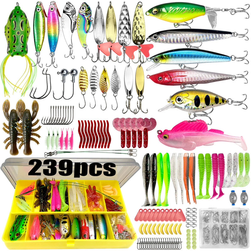 Kit de Pesca Completo| Iscas Artificiais Para Todos os Tipos de Pesca | 239 Unidades