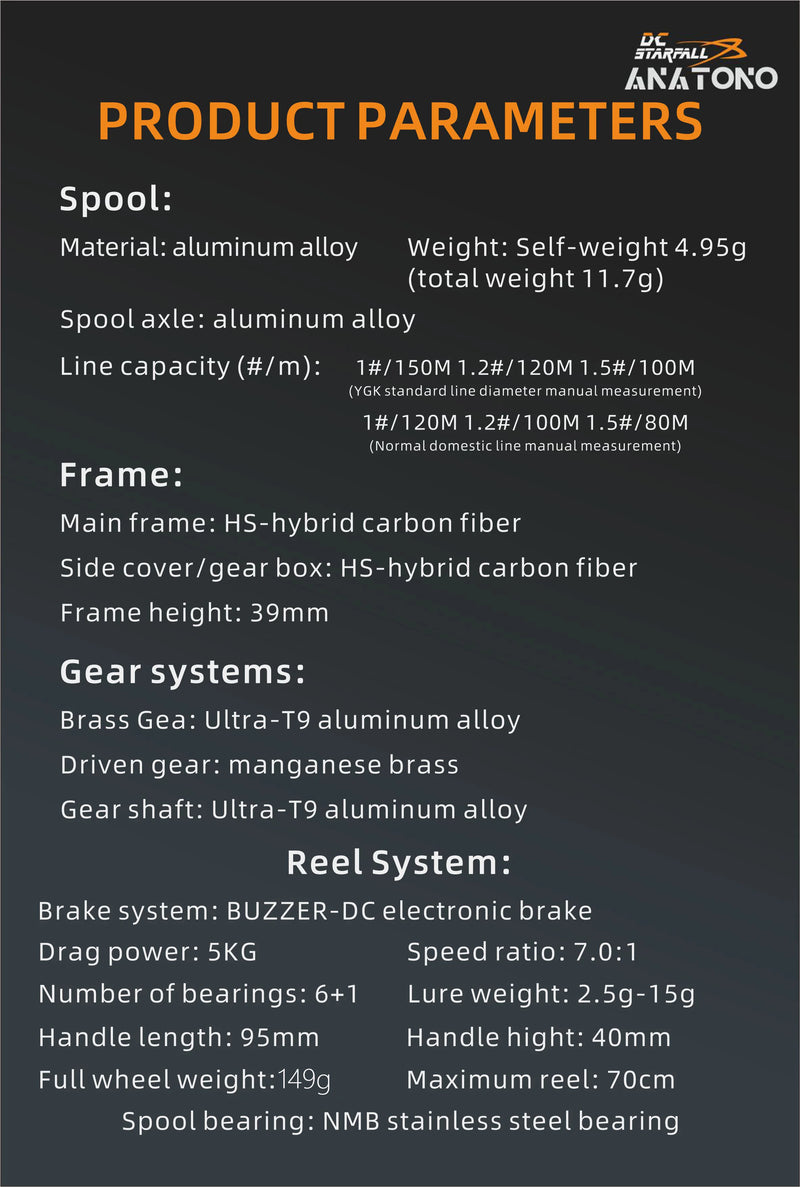 Carretel de Pesca Anatono Starfall DC 7.0:1 Ultraleve