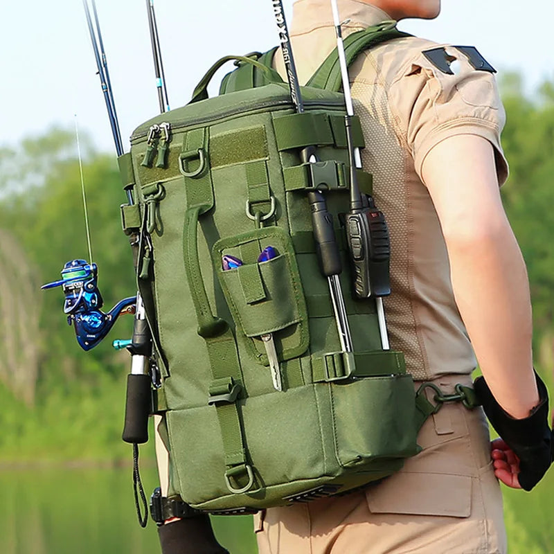 Mochila Tática de Pesca com Suporte para Haste e Armazenamento