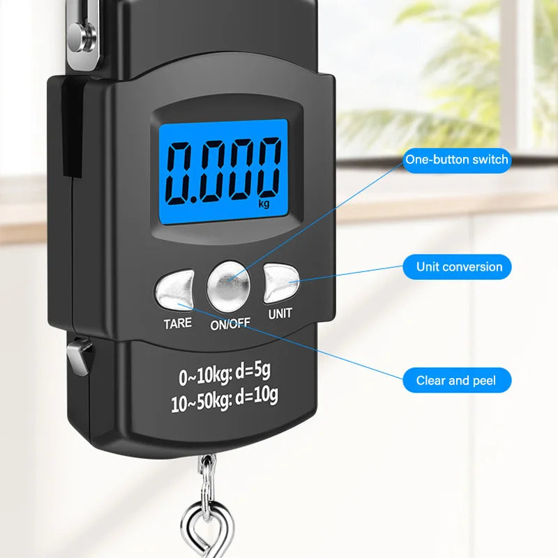 Balança digital portátil lcd, 50kg/40kg, 10g, gancho eletrônico, suspensão, peso de bagagem com fita métrica retrátil de 100cm
