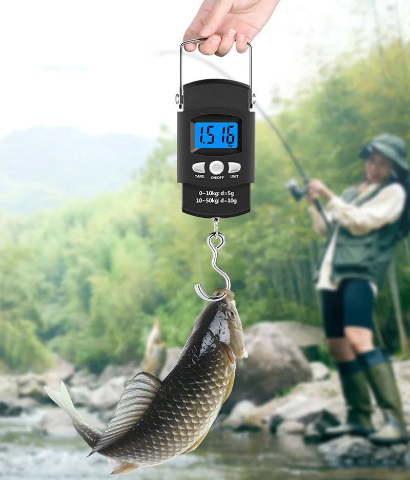 Balança digital portátil lcd, 50kg/40kg, 10g, gancho eletrônico, suspensão, peso de bagagem com fita métrica retrátil de 100cm