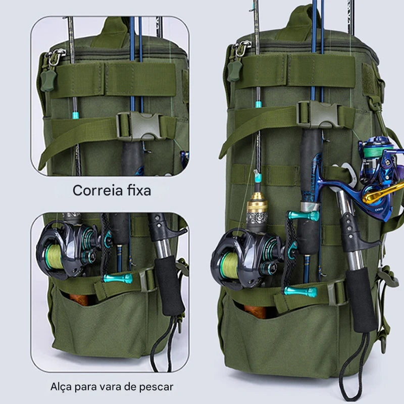 Mochila Tática de Pesca com Suporte para Haste e Armazenamento
