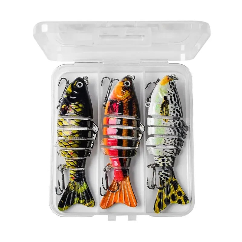 3 pçs/caixa wobbler de pesca realista 7 segmento swimbait crankbait isca dura lenta 10cm/15g isca iscas artificiais equipamento de pesca
