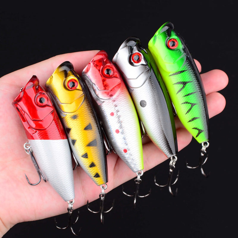 5 pçs isca de pesca popper flutuante isca dura artificial chatterbait isca de pesca poleiro pesca gancho de pesca