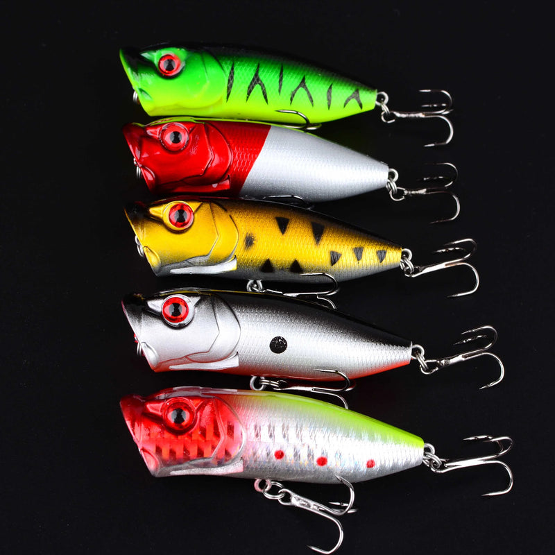 5 pçs isca de pesca popper flutuante isca dura artificial chatterbait isca de pesca poleiro pesca gancho de pesca