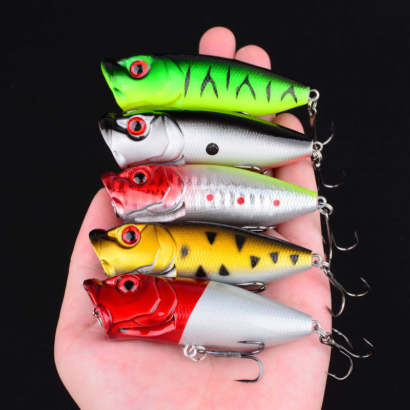 5 pçs isca de pesca popper flutuante isca dura artificial chatterbait isca de pesca poleiro pesca gancho de pesca