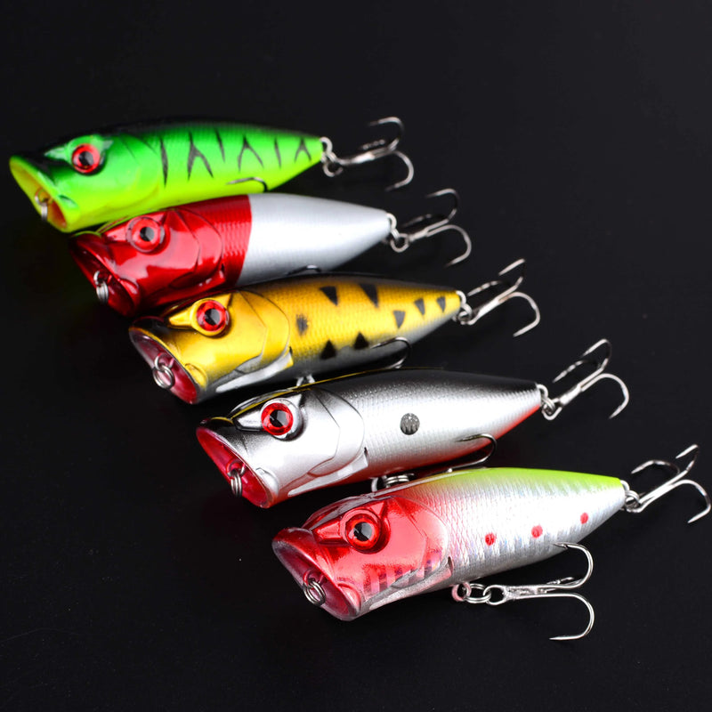 5 pçs isca de pesca popper flutuante isca dura artificial chatterbait isca de pesca poleiro pesca gancho de pesca